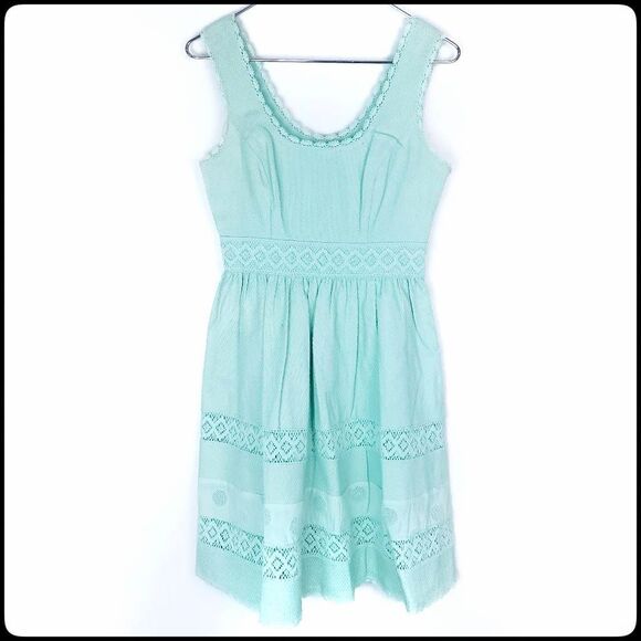 JESSICA SIMPSON Mint Green Lace Eyelet Fit & Flare Sleeveless Summer Dress 2 - Picture 2 of 10